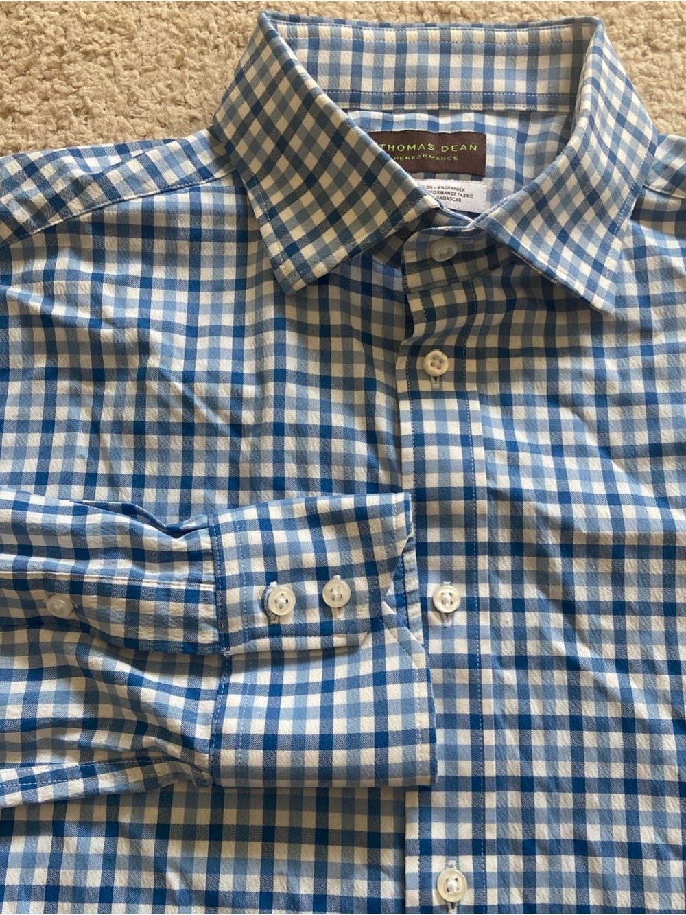 Thomas Dean Blue and White Gingham Dress Shirt